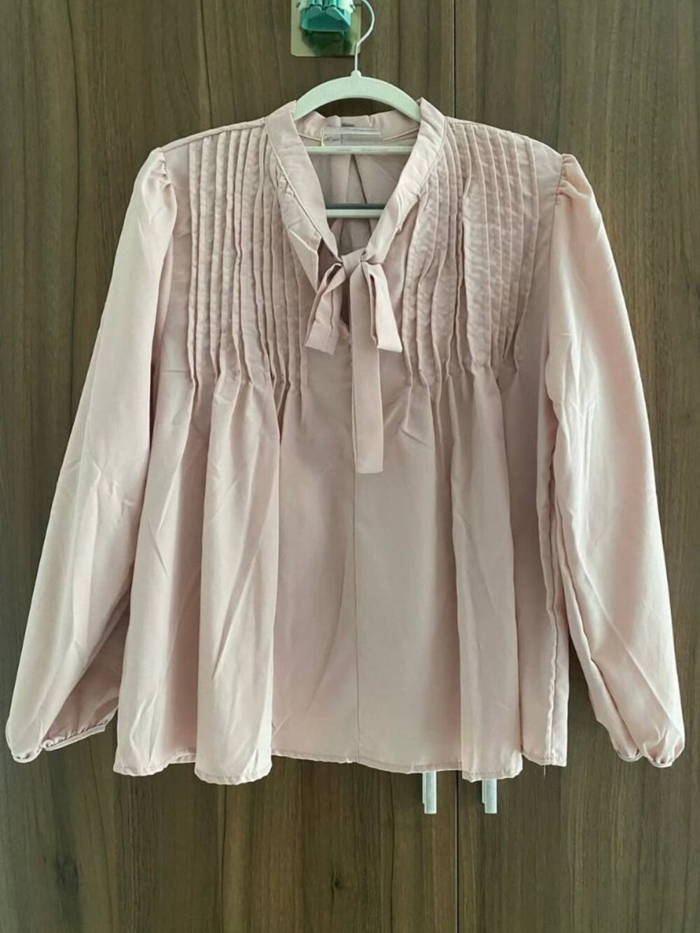 Pink Tie Neck Long Sleeve Blouse